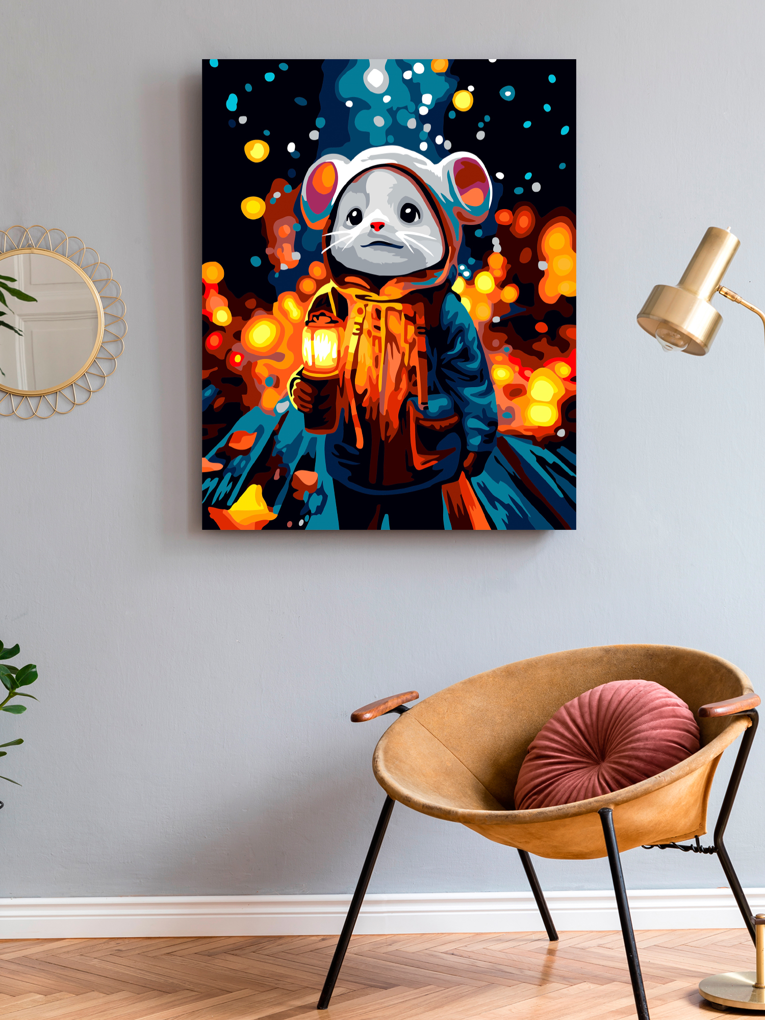 Картина по номерам Art on Canvas холст на подрамнике 40х50 см Мышонок с фонариком - фото 3