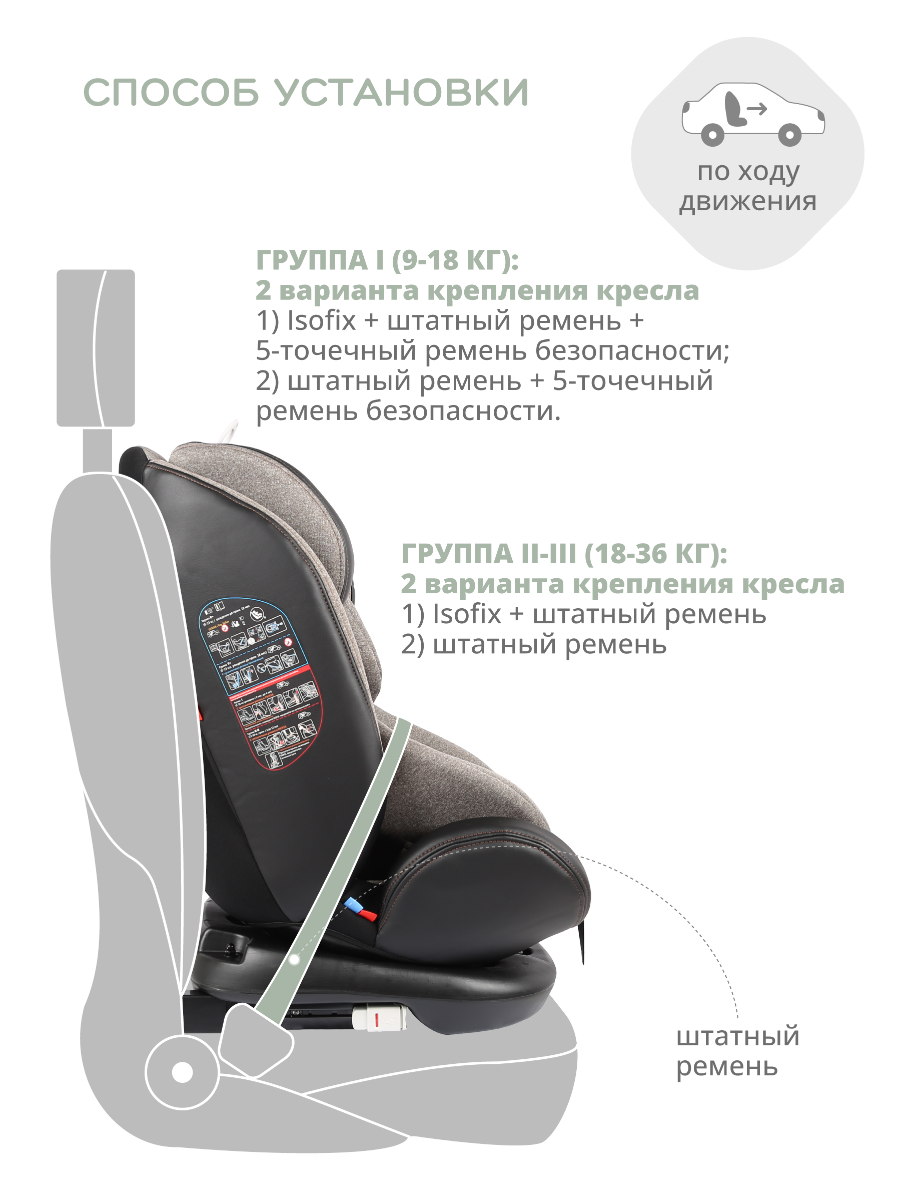 Автокресло Indigo Aero ST-3 Isofix растущее поворотное 0-36 кг бежевый - фото 8