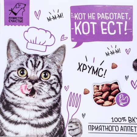 Коврик под миску Пушистое счастье «Кот не работает кот ест!» 43х28 см