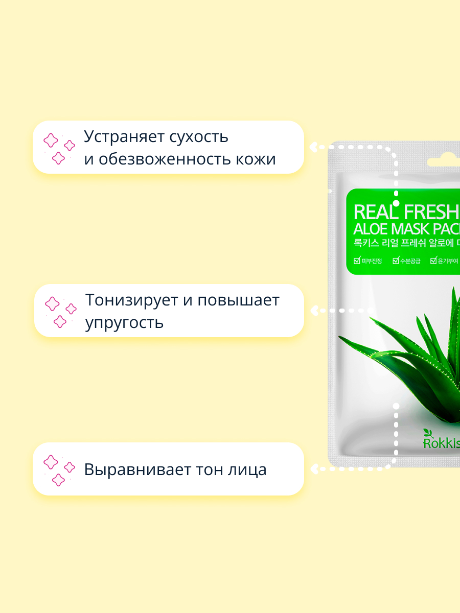 Маска тканевая Rokkiss Real fresh с экстрактом алоэ вера увлажняющая 23 мл - фото 3