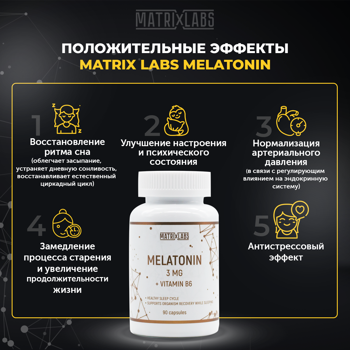 Мелатонин для сна 3 мг с витамином В6 Matrix Labs Мелатонин для сна 3 мг таблетки с витамином В6 - фото 2