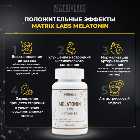 Мелатонин для сна 3 мг с витамином В6 Matrix Labs Мелатонин для сна 3 мг таблетки с витамином В6