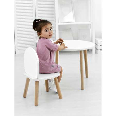 Детский стол и стул из дерева Мега Тойс Круглый комплект деревянный белый столик со стульчиком набор мебели для детской комнаты