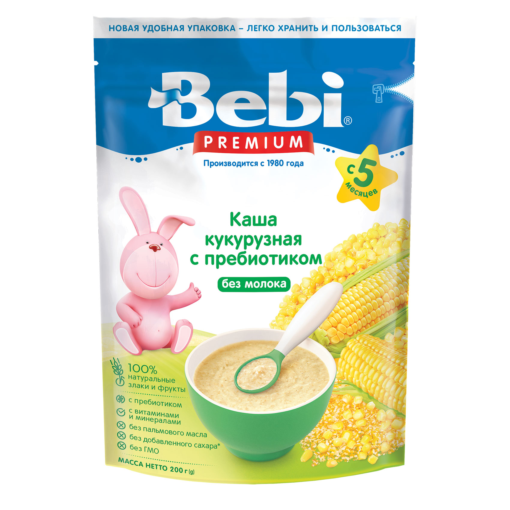 Каша безмолочная Bebi Premium кукурузная пребиотики 200г с 5 месяцев