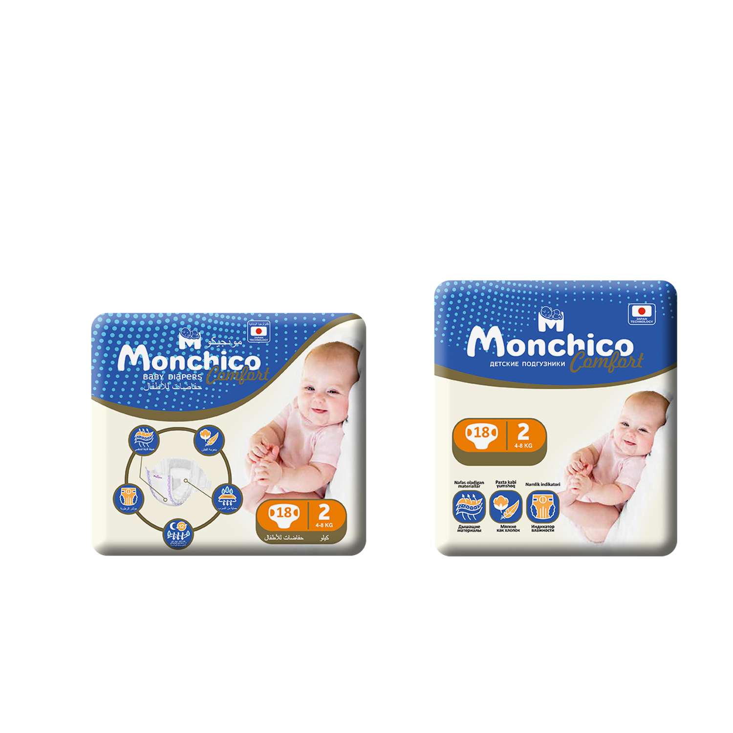 Детские подгузники Monchico Comfort 4-8 кг 1 упаковка - фото 1