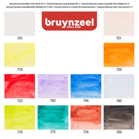 Набор акварельных карандашей BRUYNZEEL Expression Aquarel 12 цветов и кисть в металлическом коробе-пенале