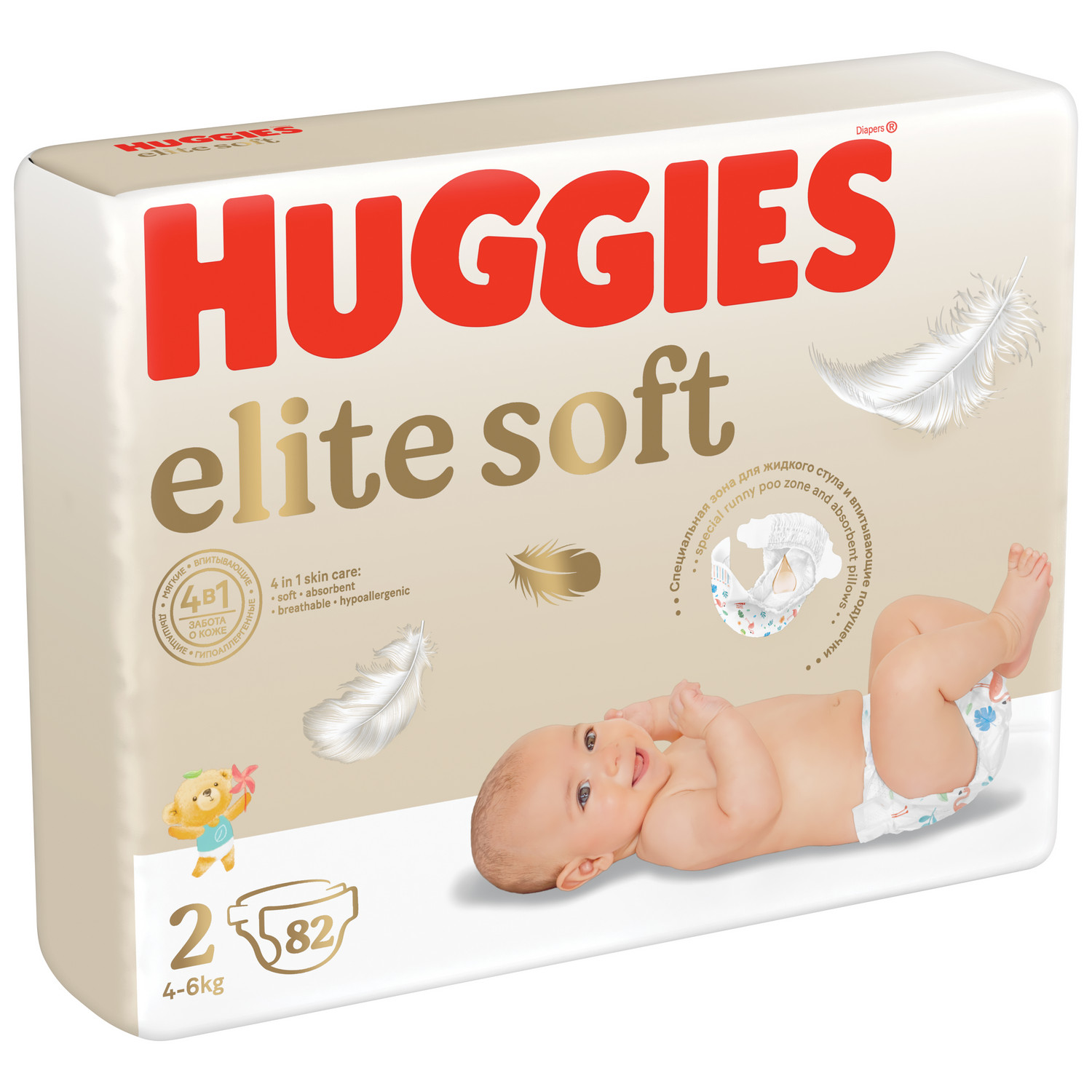 Подгузники Huggies Elite Soft для новорожденных 2 4-6кг 82шт - фото 2