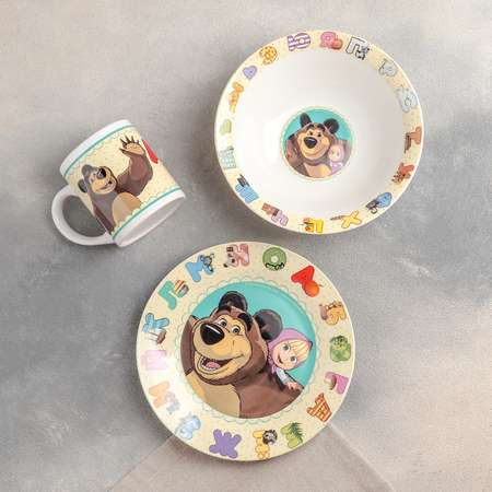 Набор посуды детский Маша и медведь Маша и Медведь Азбука кружка миска тарелка
