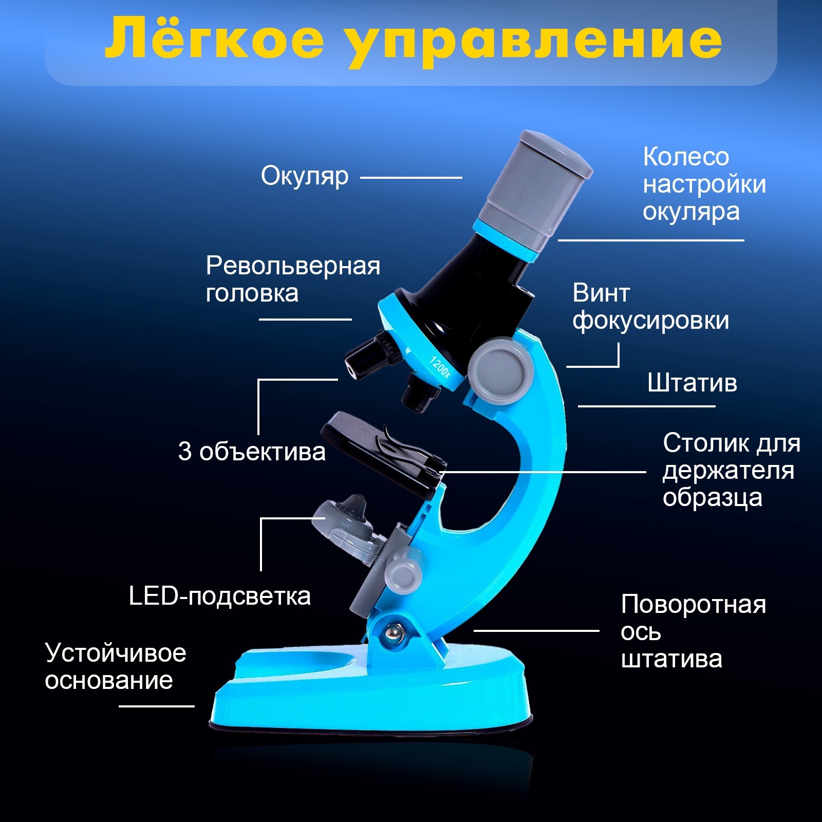 Микроскоп детский Sima-Land «Юный ботаник» кратность х100, х400, х1200 - фото 4