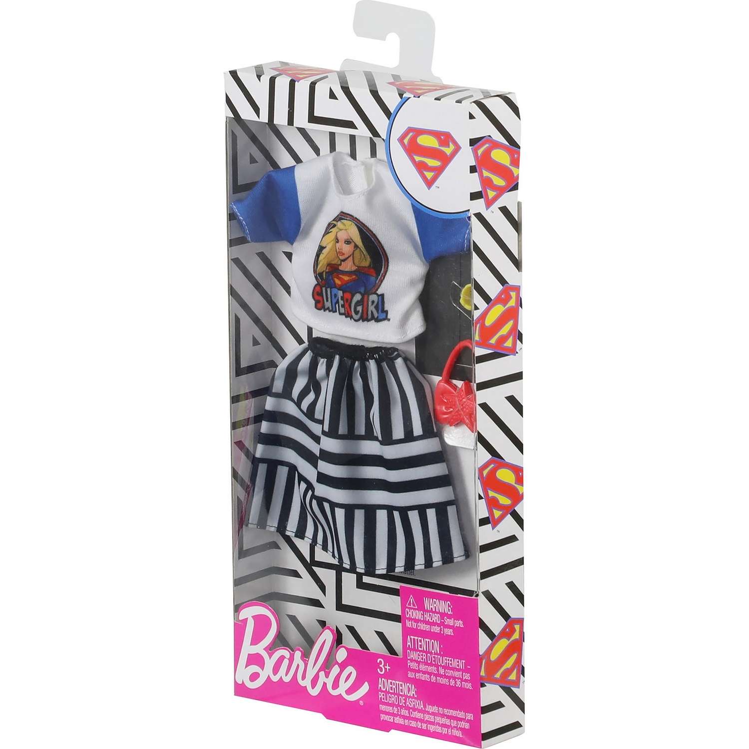 Одежда Barbie Универсальный полный наряд коллаборации DC Супердевушка Топ с принтом и юбка в полоску FXK73 FKR66 - фото 3
