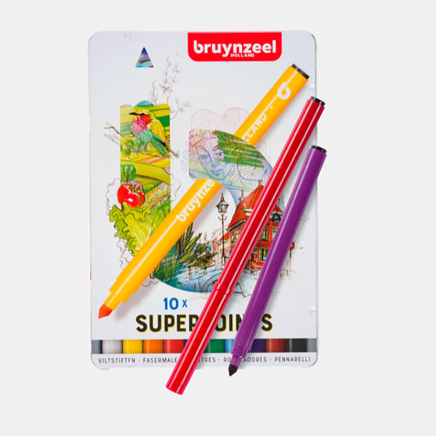 Набор фломастеров BRUYNZEEL Kids Super Point 10 цветов в металлическом коробе-пенале - фото 2