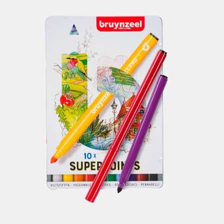 Набор фломастеров BRUYNZEEL Kids Super Point 10 цветов в металлическом коробе-пенале