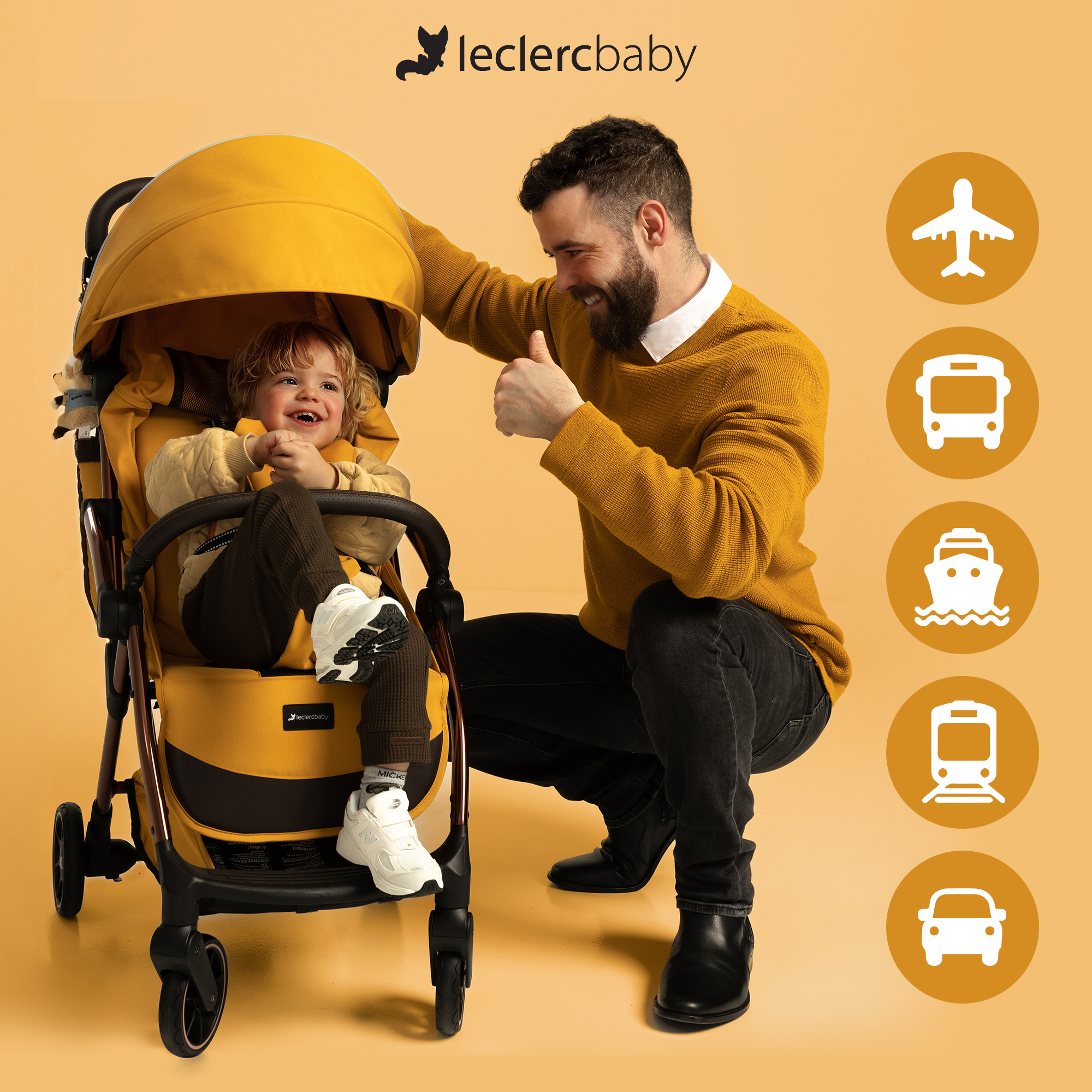 Коляска прогулочная детская Leclerc Influencer Air Golden Mustard - фото 2