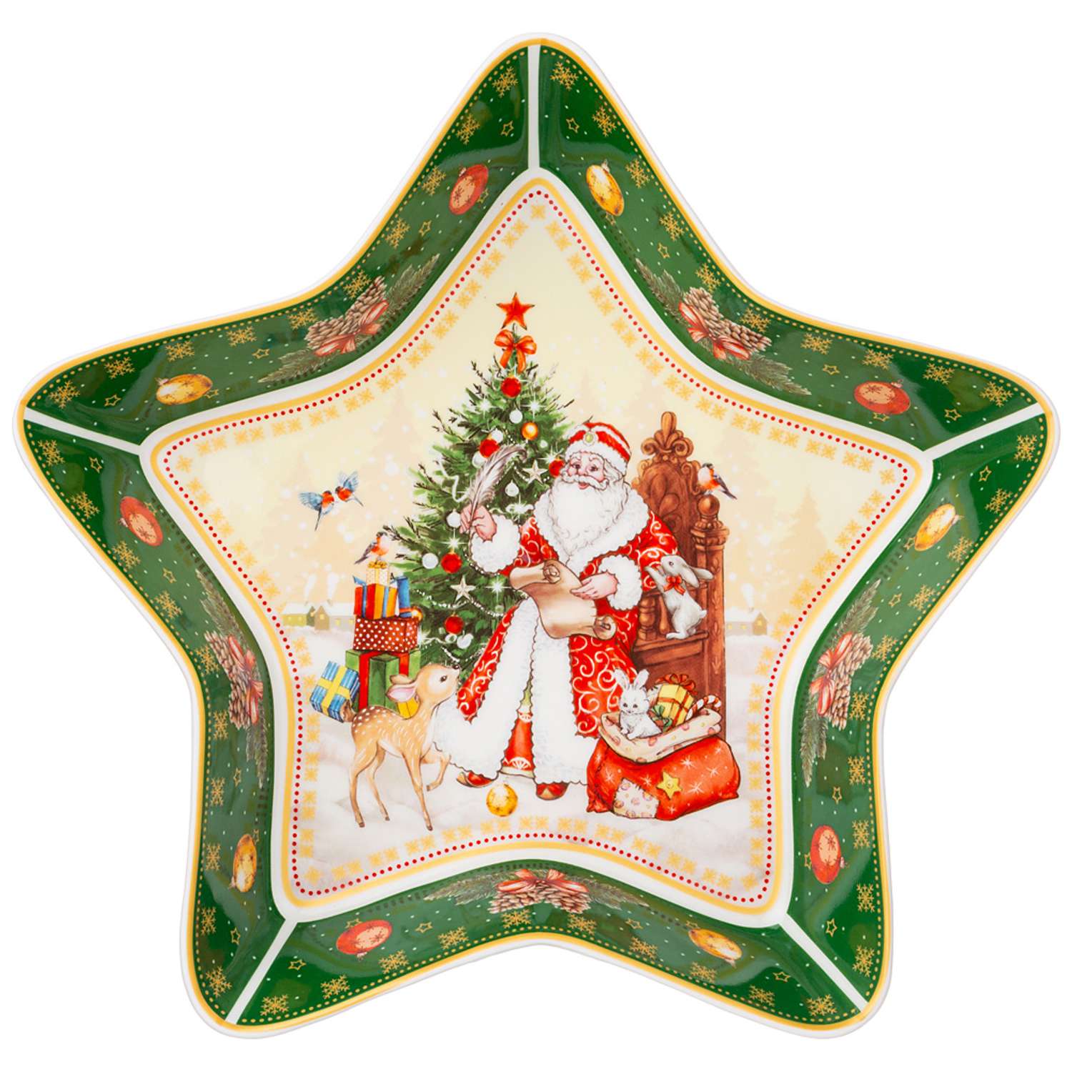 Блюдо Lefard звезда дед мороз 28см зеленое 85-1746 - фото 1