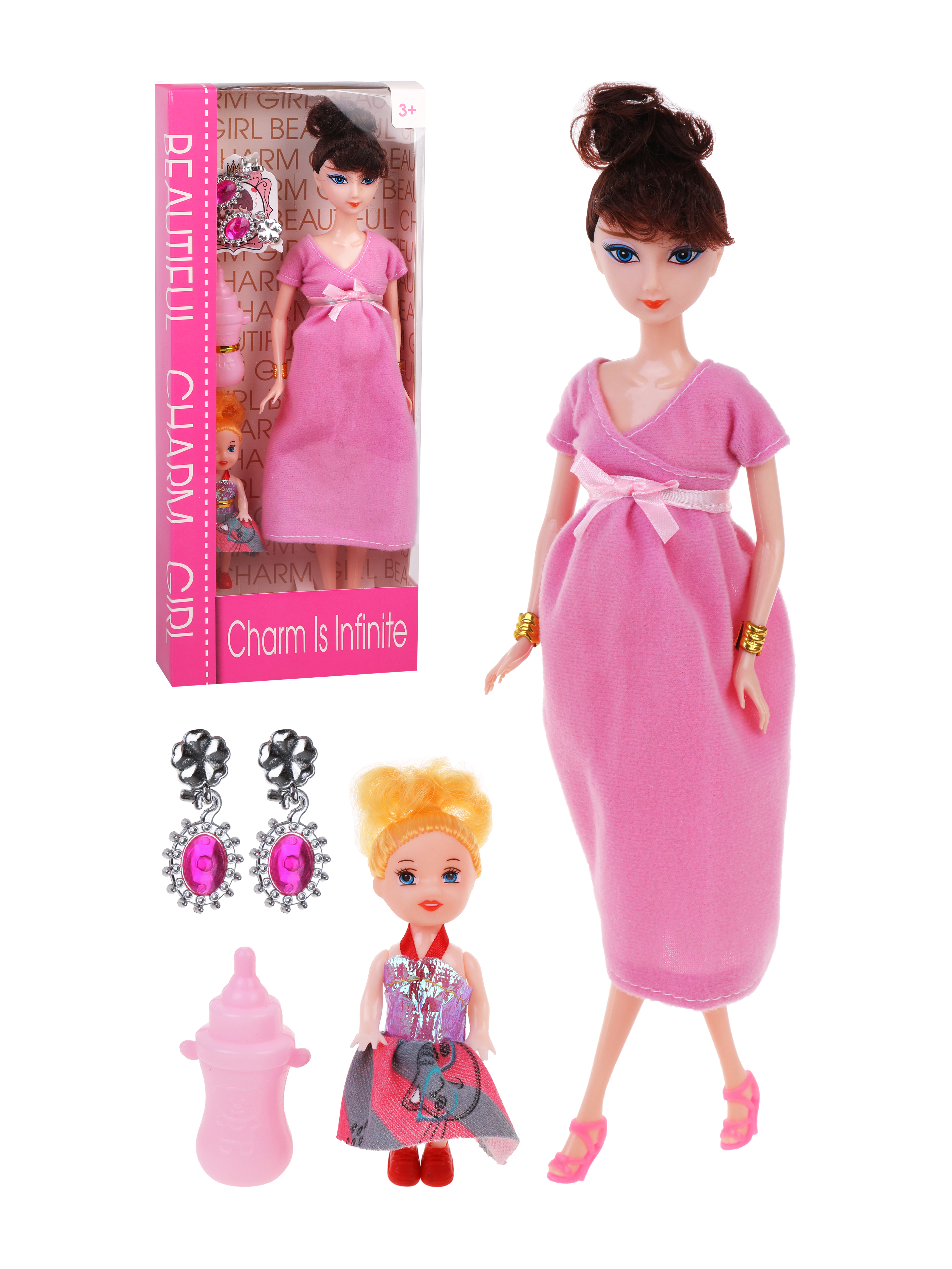 Кукла для девочки Наша Игрушка игоровой набор Мама с пупсом всего 5 предметов 653769 - фото 1