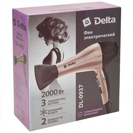 Фен для волос Delta DL-0937 Холодный водух 2000 Вт турмалиновая ионизация черный с бежевым