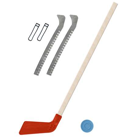 Набор для хоккея Задира Клюшка хоккейная детская красная 80 см + шайба + Чехлы для коньков серые