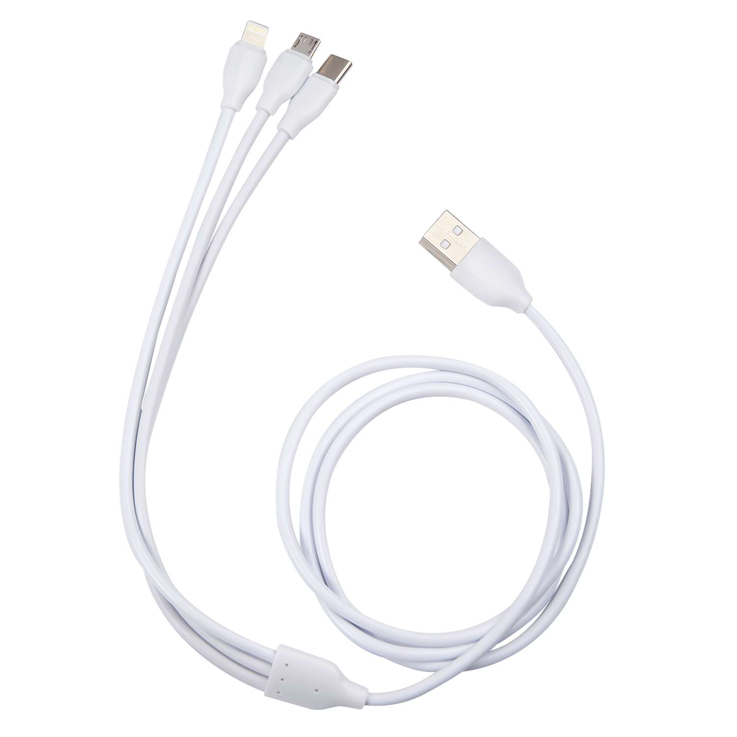 Дата-кабель mObility 3в1 USB – microUSB+Lightning+Type-C 2A белый - фото 1