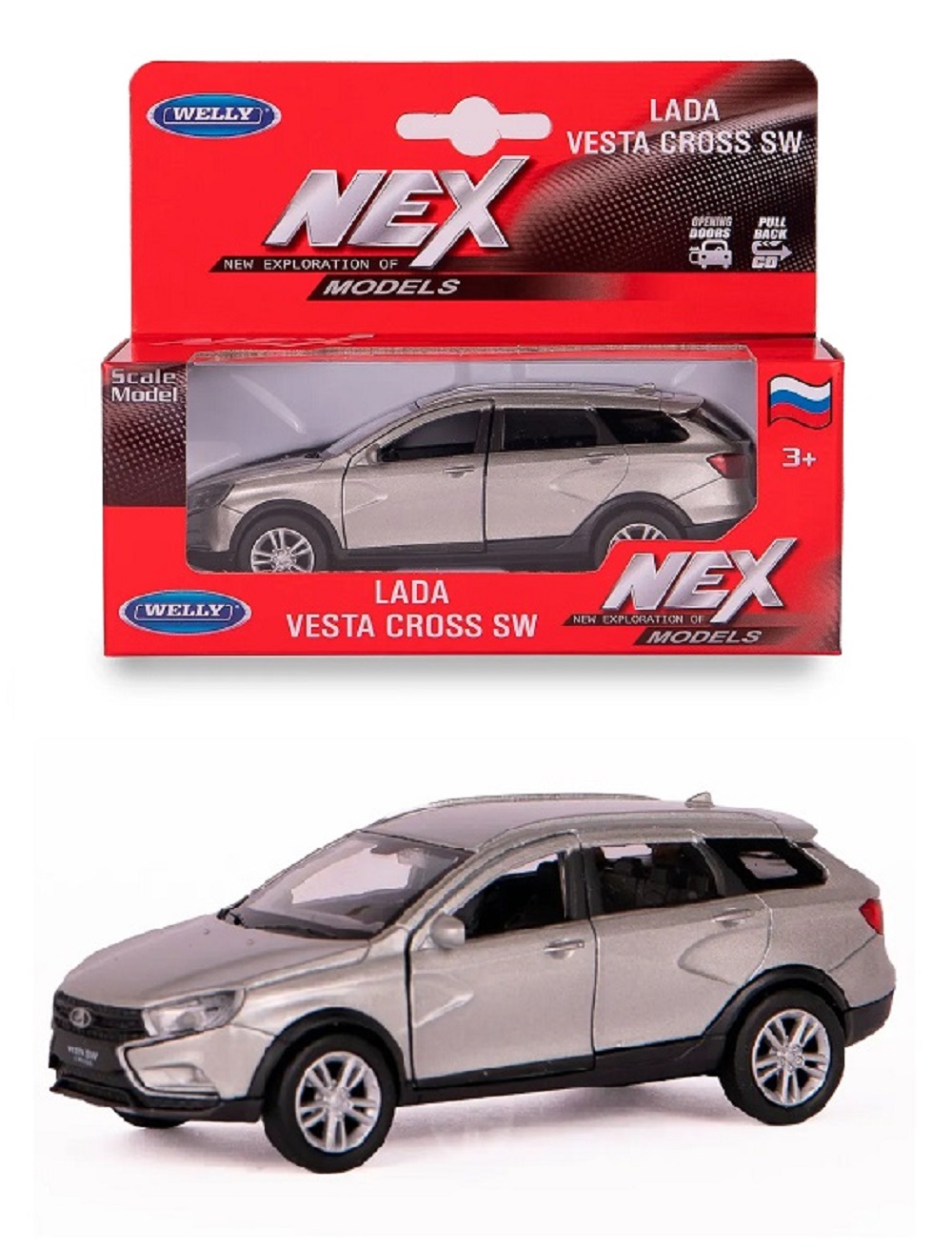 Автомобиль Welly LADA LADA Vesta SW Cross 1:38 серебряный 43763W-S - фото 1