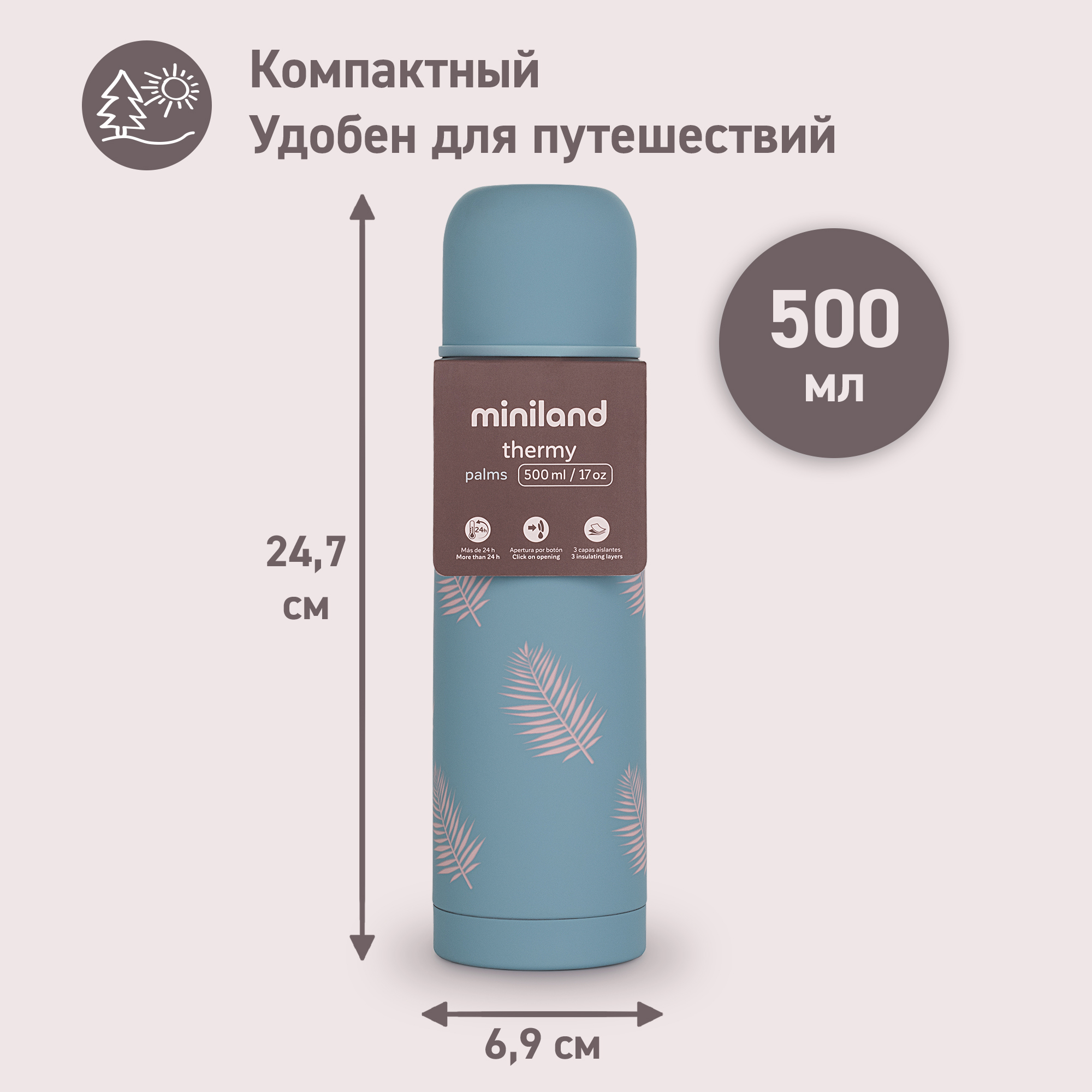 Термос MINILAND для воды и других напитков Terra Thermos бирюзовый 500 мл - фото 8