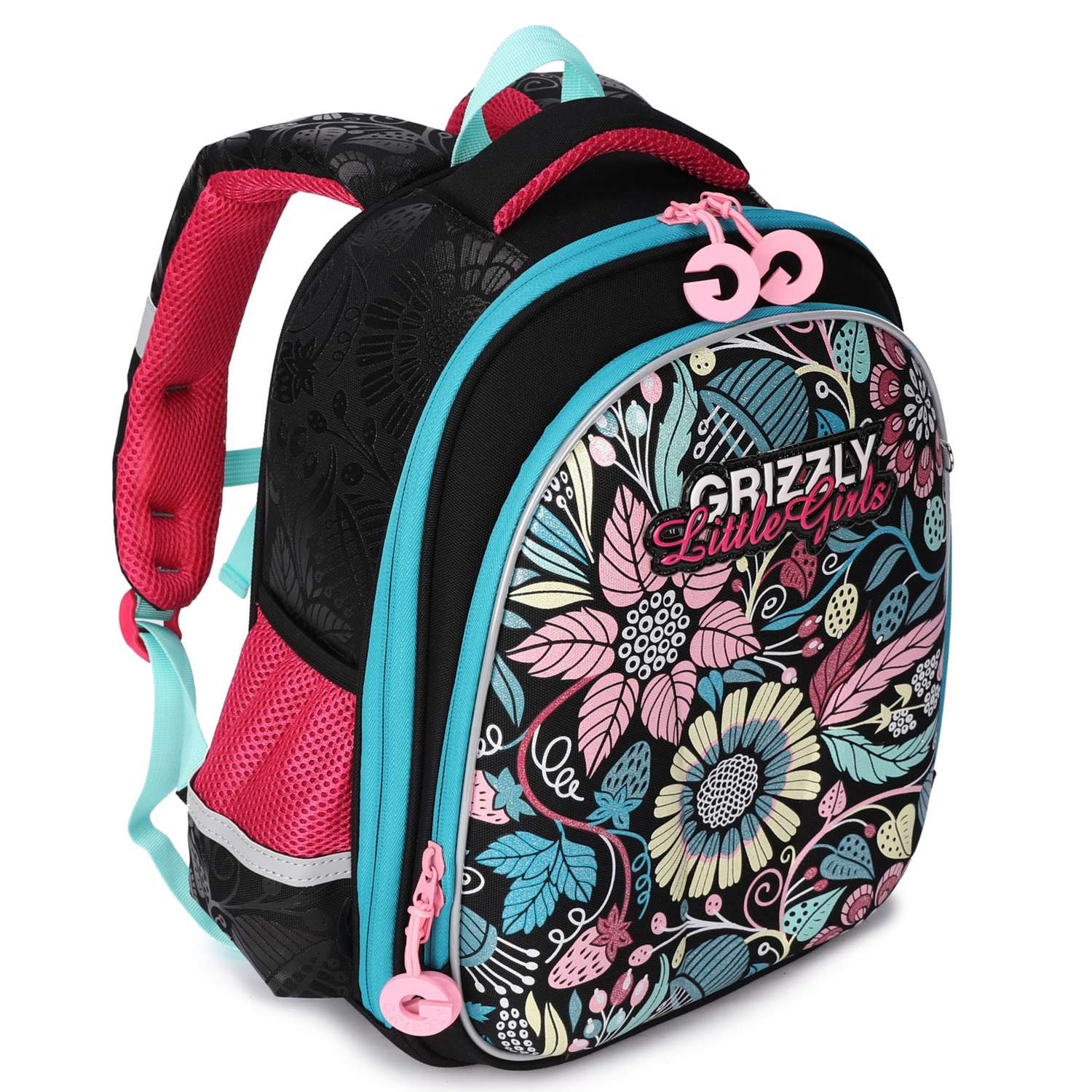 Рюкзак школьный Grizzly Цветы Черный RA-979-5/1 - фото 2