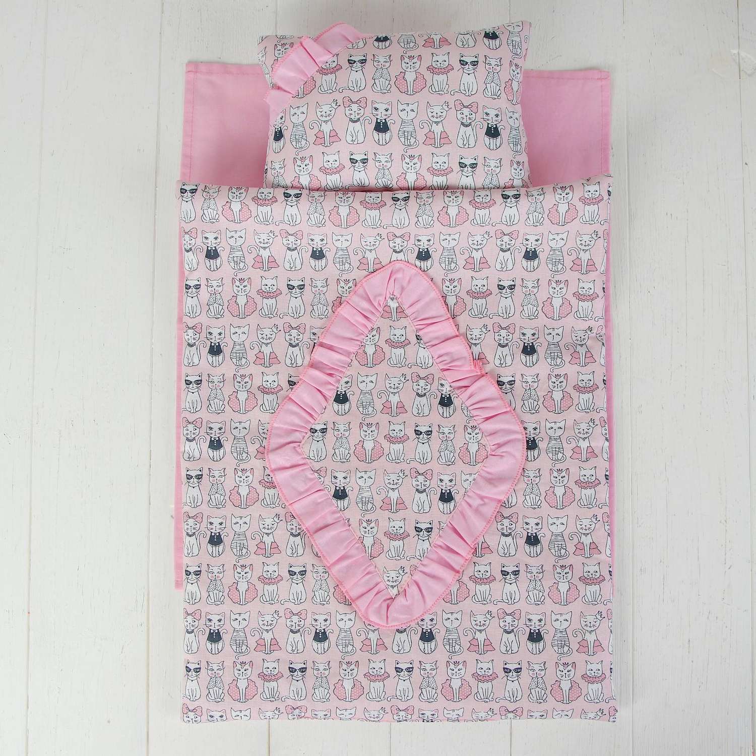 Постельное Страна карнавалия бельё для кукол «Котята на розовом» простынь одеяло подушка 5139452 - фото 3