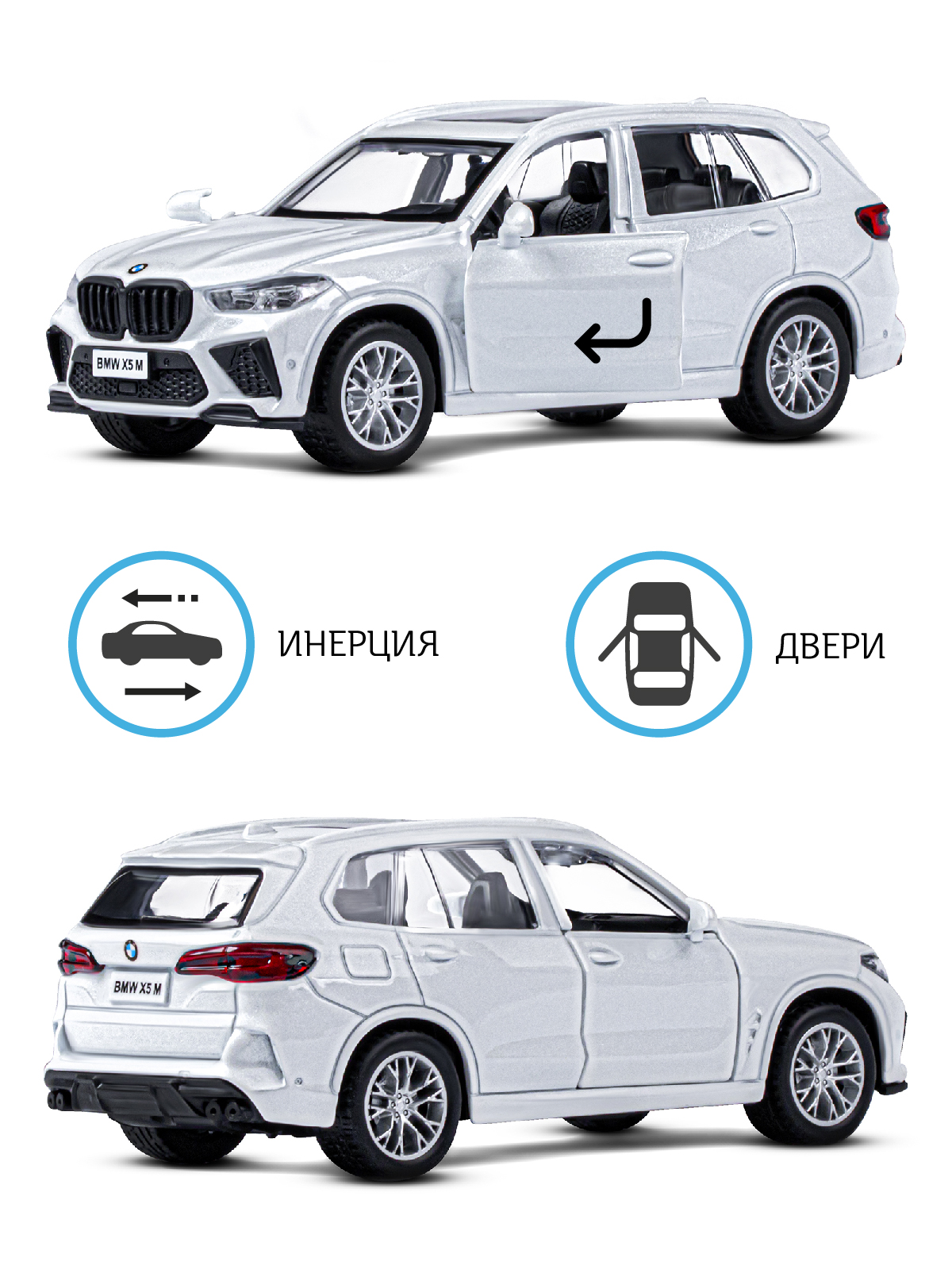 Автомобиль АВТОпанорама BMW 1:43 инерционный белый JB1251562 - фото 2