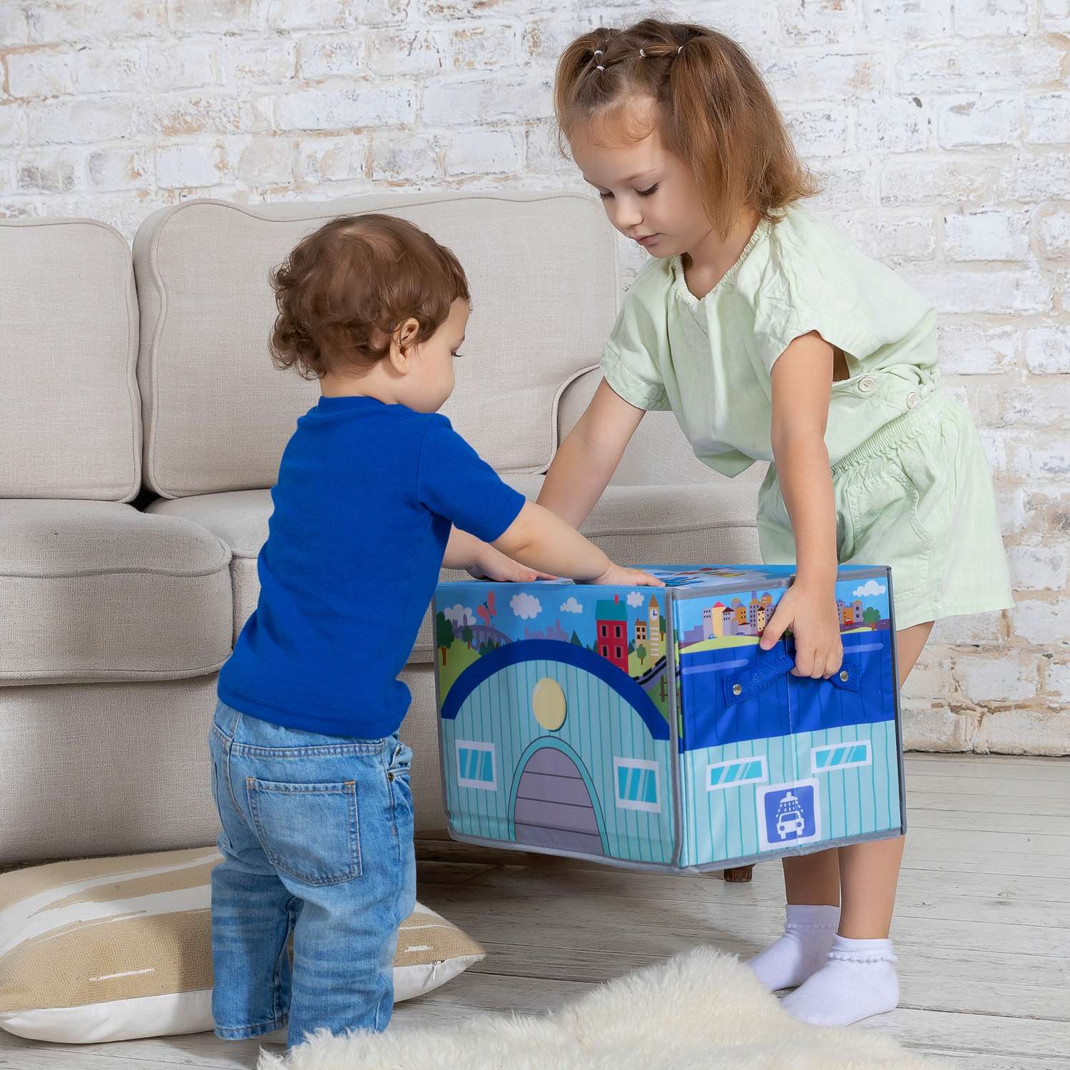 Контейнер-бокс МУЛЬТИФАН для игрушек с крышкой детский Синий трактор с игровым полем - фото 2