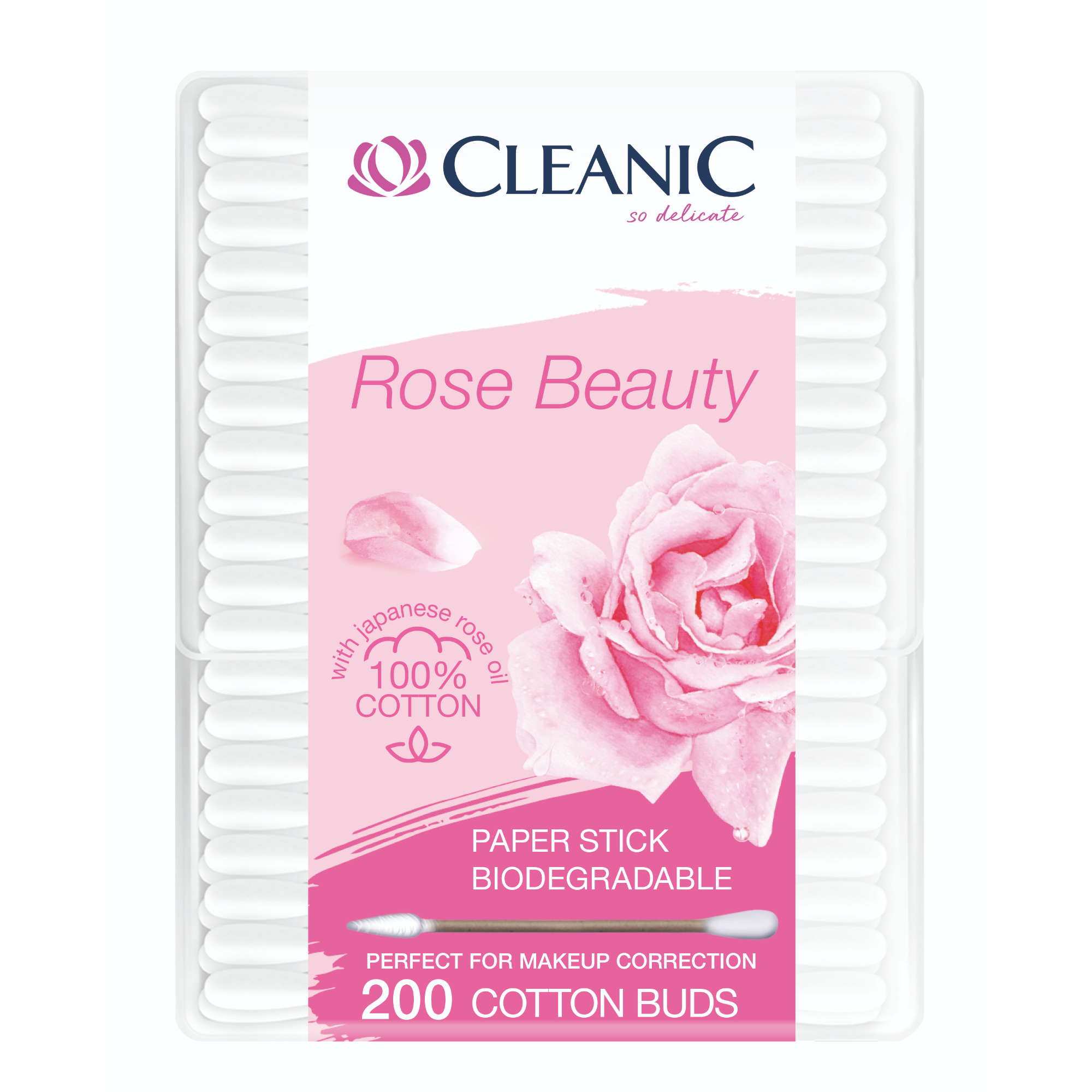 Ватные палочки гигиенические Cleanic Rose Beauty в прямоугольной коробке 200 шт - фото 1