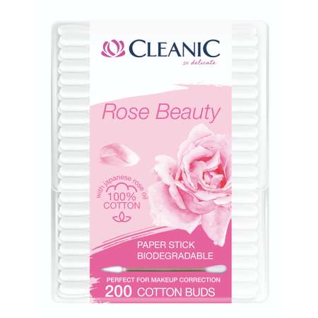 Ватные палочки гигиенические CLEANIC Rose Beauty в прямоугольной коробке 200 шт