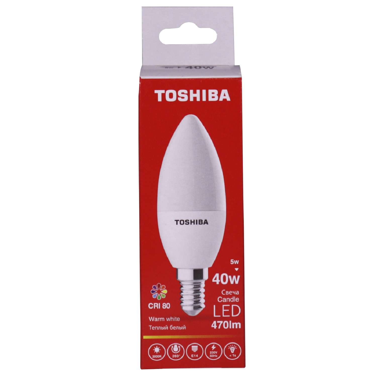 Лампа светодиодная Toshiba 5 Вт Е14 40W свеча C35 3000 K теплый свет 220В матовая - фото 1