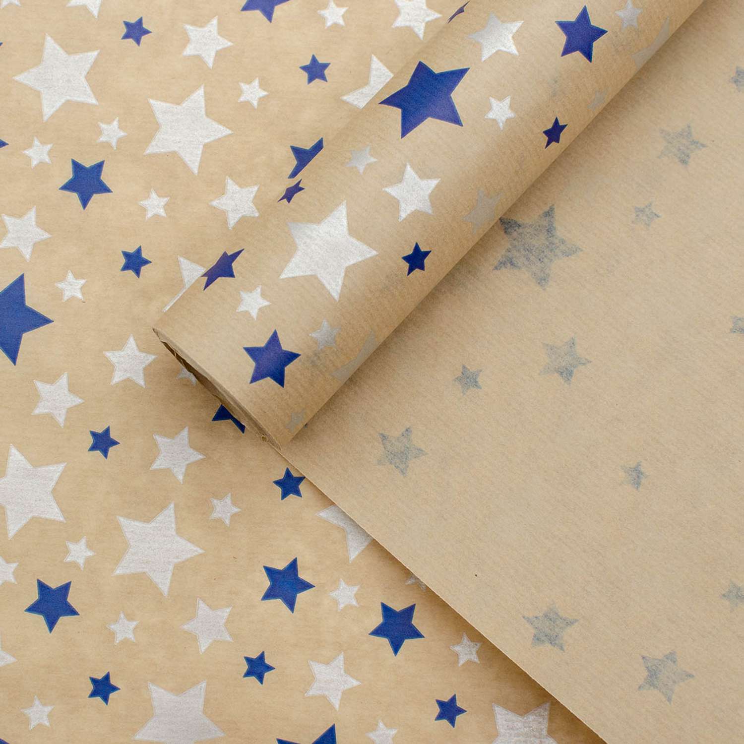 Бумага Айрис крафтовая упаковочная для подарков букетов Звезды 40г/м2 70 см 10 м синий серебро - фото 2