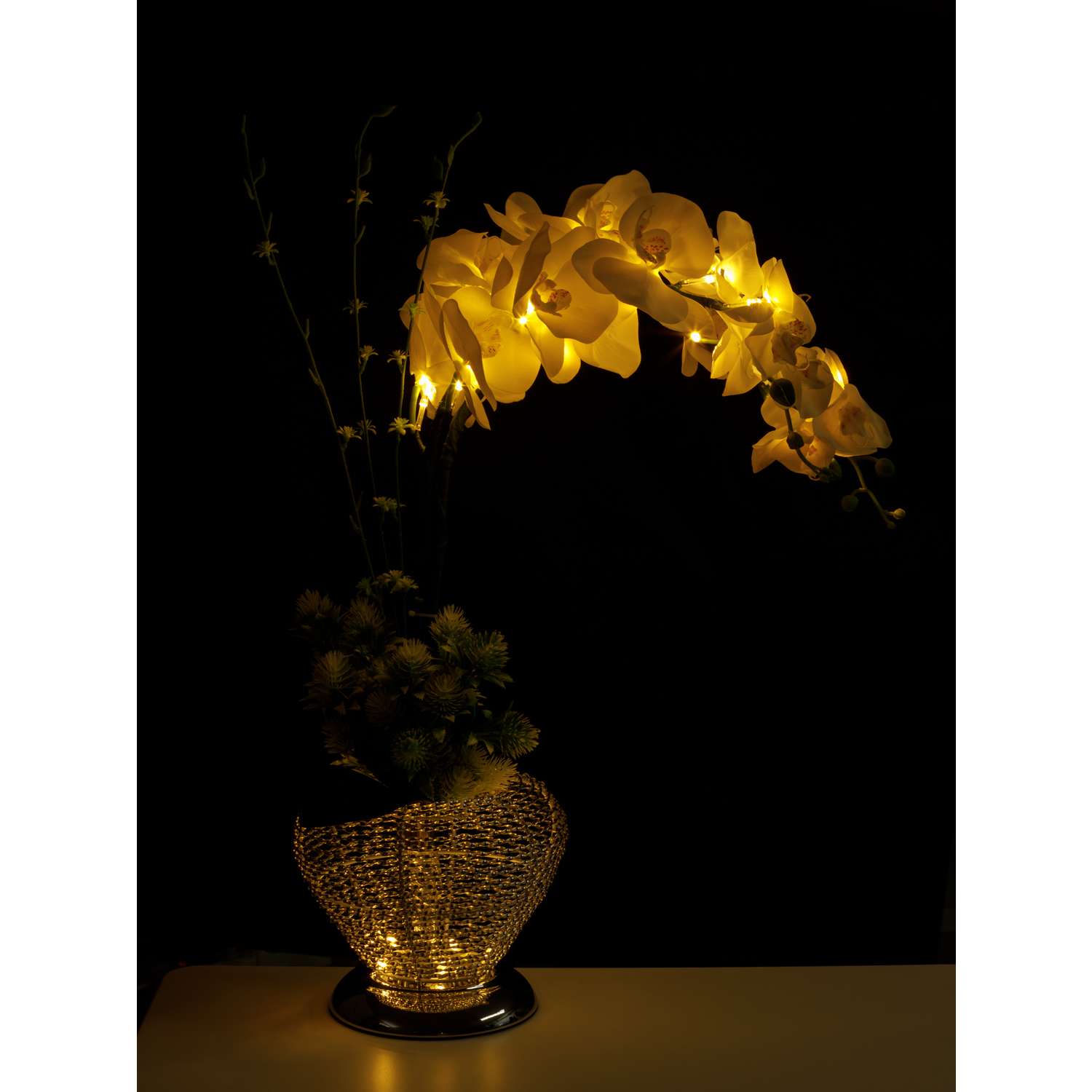 Светильник BABY STYLE светодиодный Орхидея желтый в металлической вазе с кнопкой 50 см - фото 2