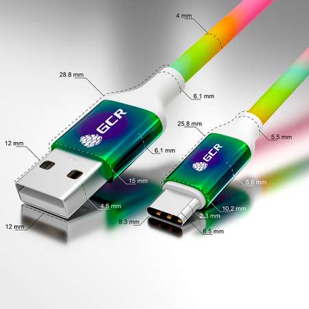 Кабель USB GCR 0.9m TypeC быстрая зарядка GCR-52227