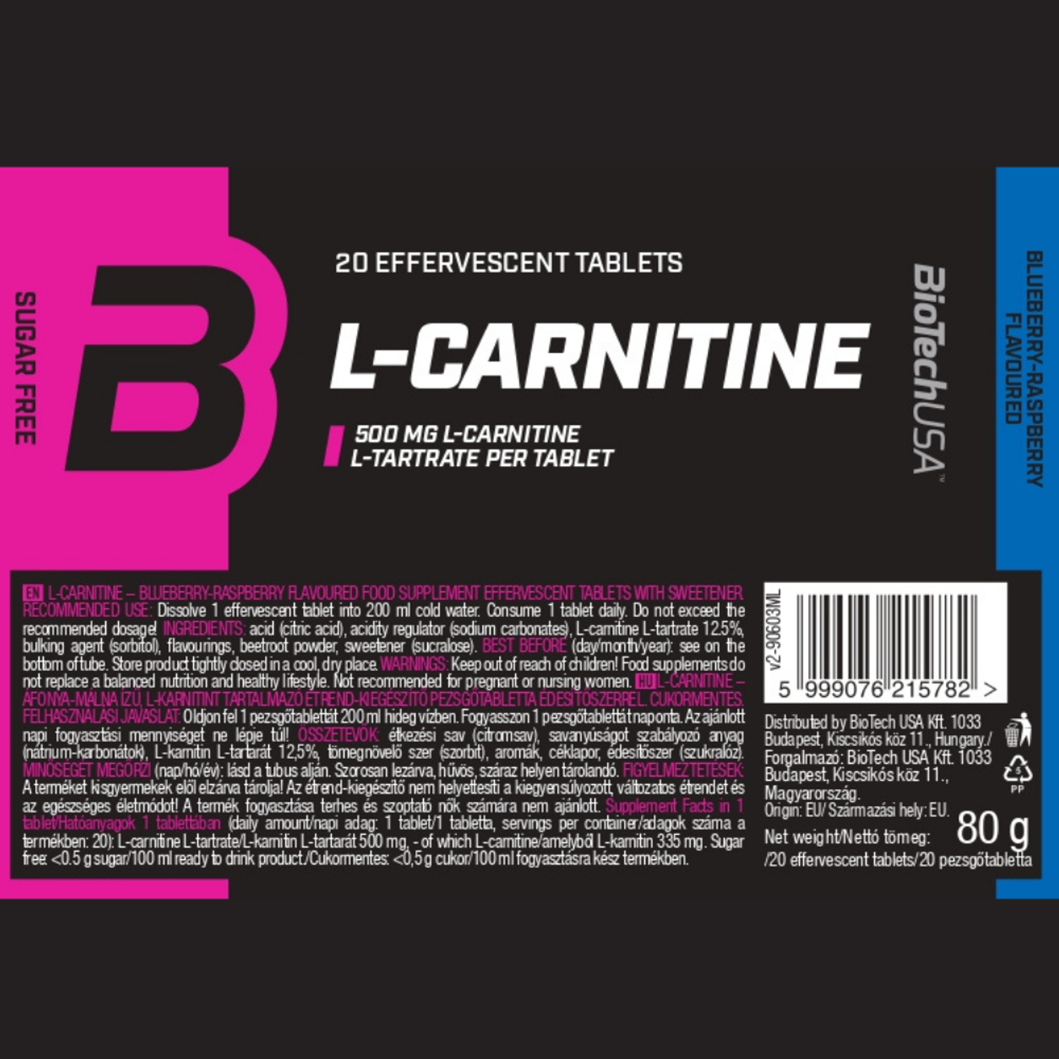 L-Карнитин BiotechUSA L-Carnitine Effervescent 20 таблеток Черника - малина - фото 2
