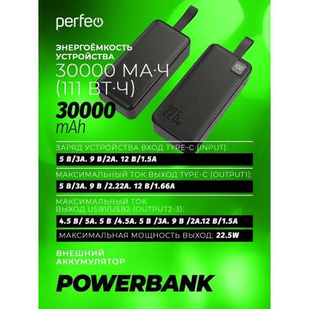 Внешний аккумулятор Perfeo Droid 30000 мАч черный