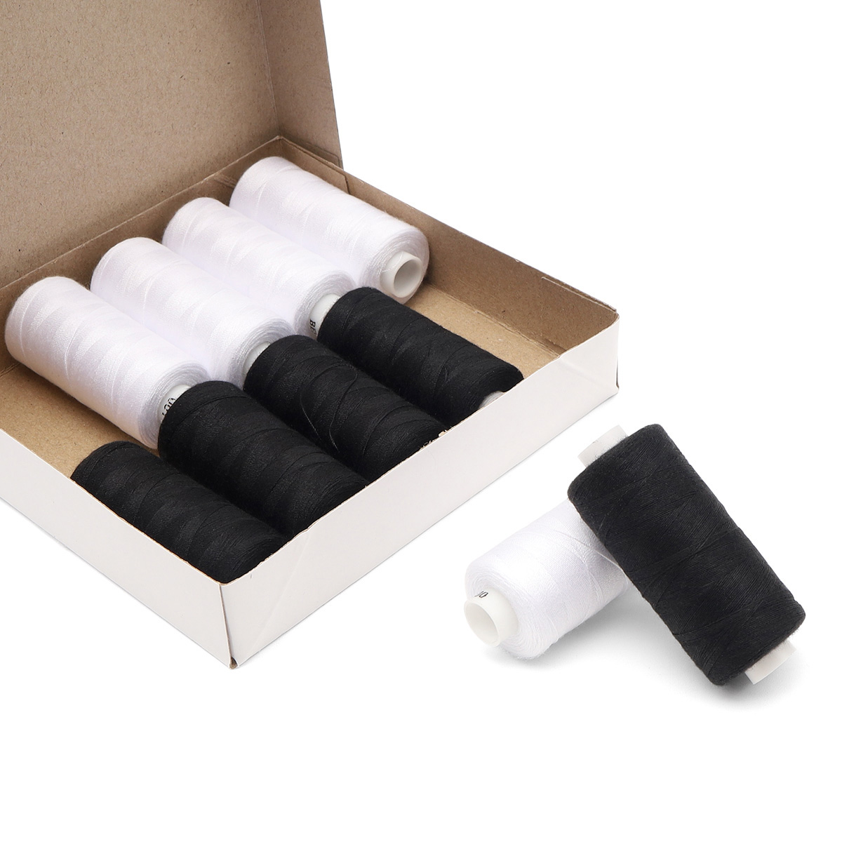 Набор ниток Bestex для шитья трикотажа ткани легкой и средней плотности 40/2 Черный белый 365 м 400 ярд 10 шт - фото 4