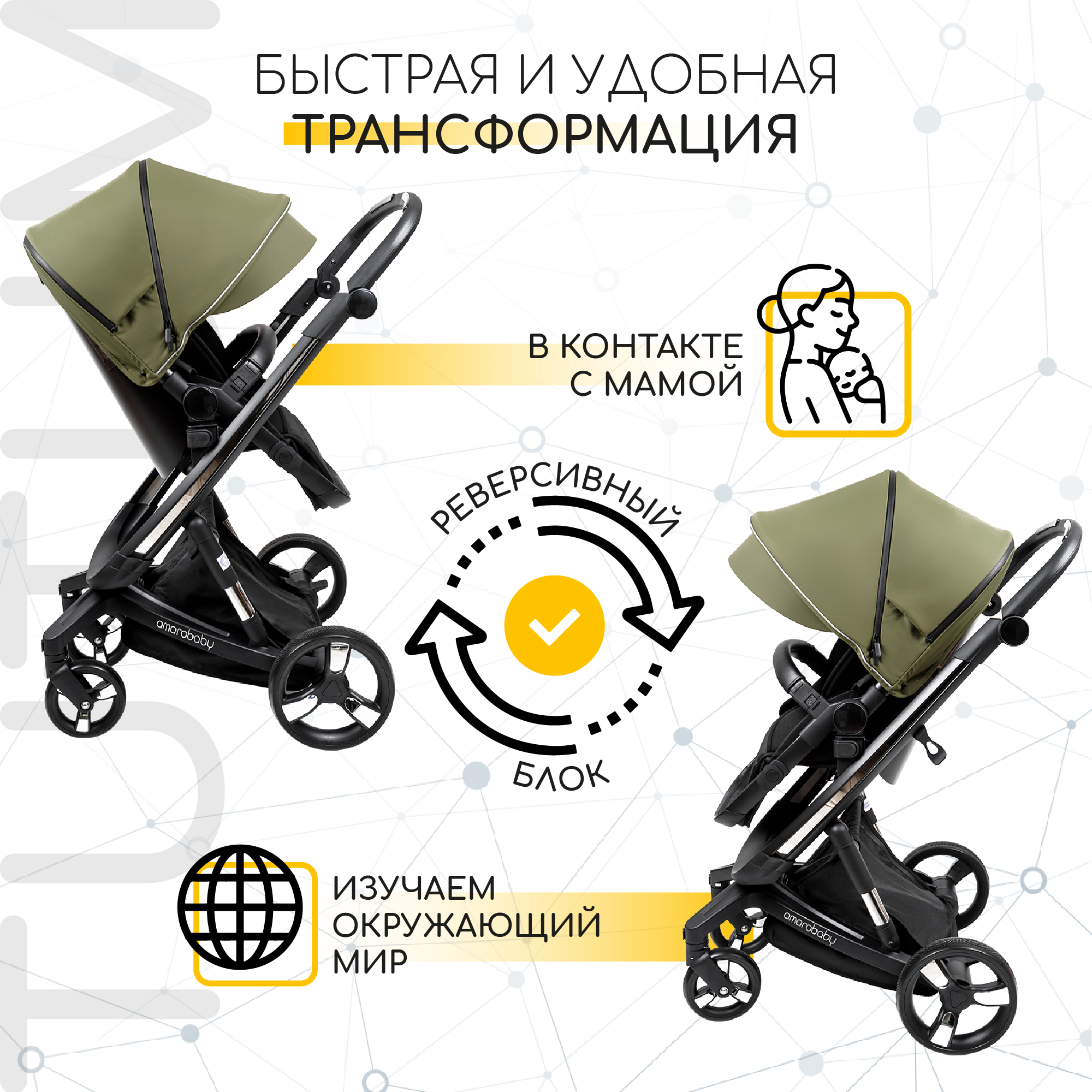 Коляска детская 2 в 1 Amarobaby tutum с auto brake хаки - фото 11