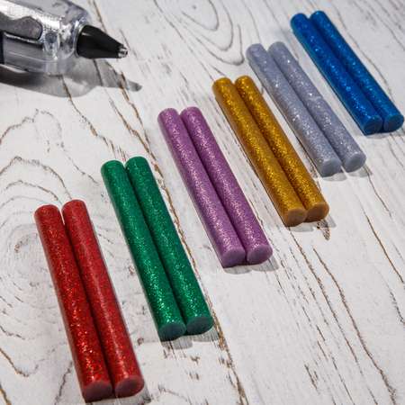Клеевые стержни REXANT разноцветные с блестками диаметр 11 мм длина 100 мм 12 шт