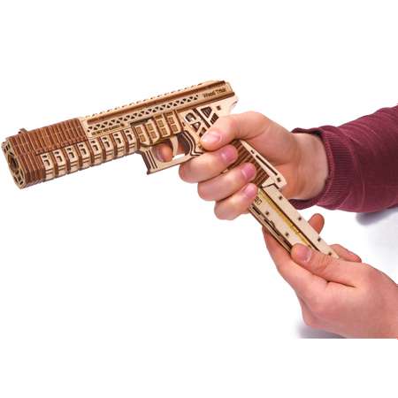 Сборная модель Wood Trick Пистолет Защитник с деревянными пулями