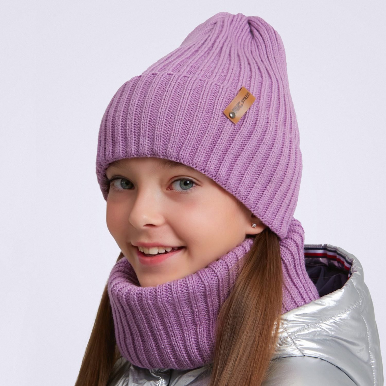 Шапка и снуд NYCkids NYC-H-104-GplainW-purp-5256 - фото 3