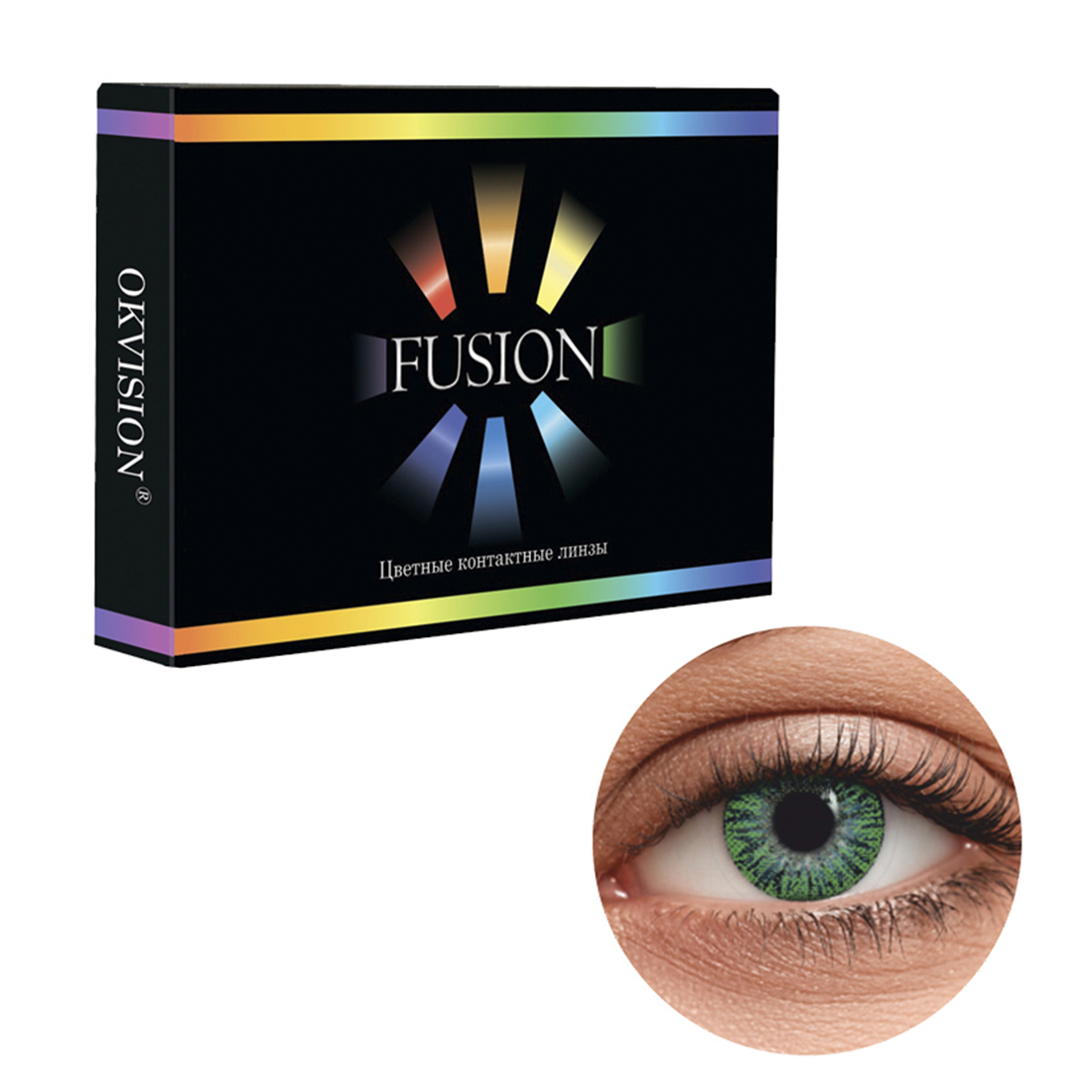 Цветные контактные линзы OKVision Fusion monthly R 8.6 0.00 цвет Lime 2 шт 1 месяц - фото 1