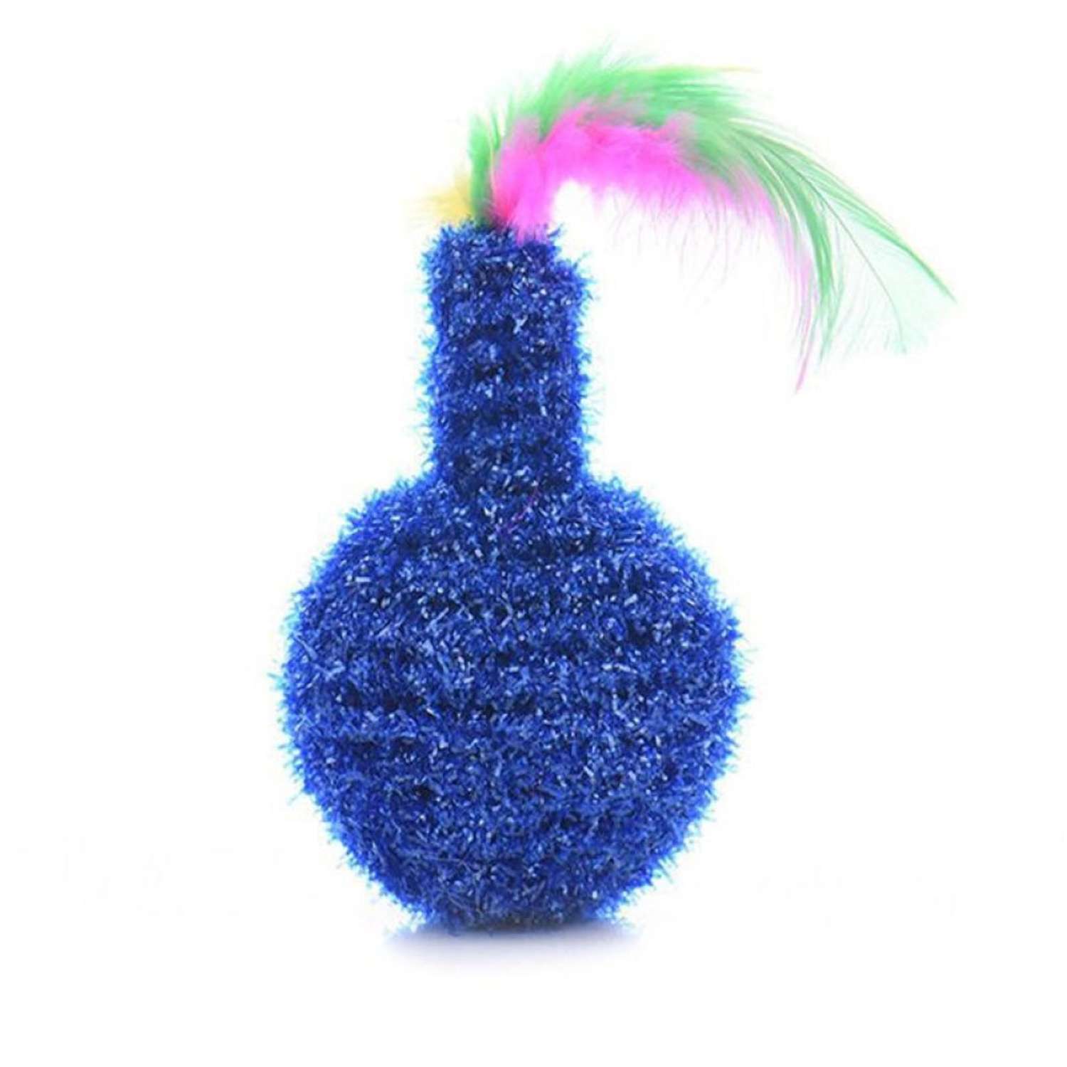 Игрушка для кошек Beroma Шарик синий из мишуры с перьями - фото 1