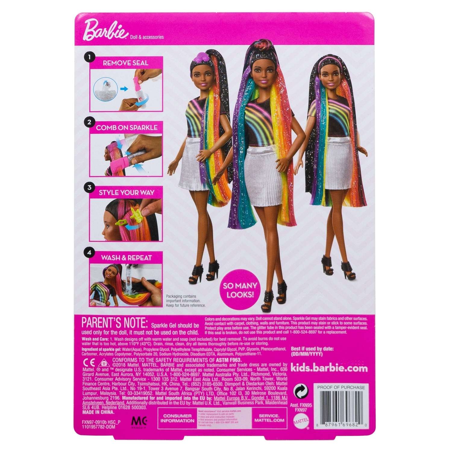 Кукла Barbie с радужной мерцающей прической FXN97 FXN97 - фото 4