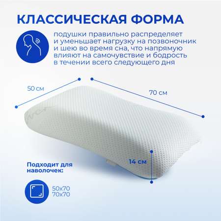 Анатомическая подушка Asvetida Silver 50*70 c эффектом памяти Memory Foam