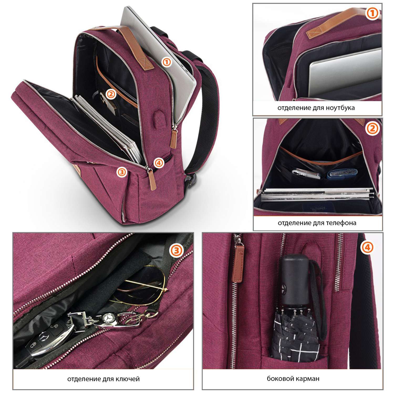 Рюкзак с USB-портом Kingslong розовый - фото 6
