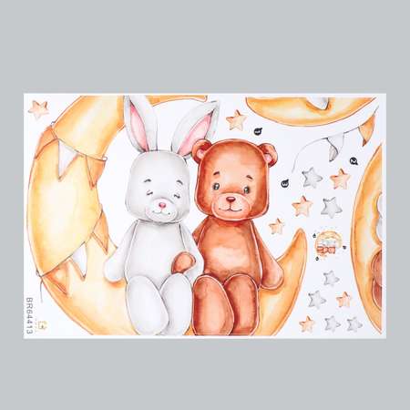 Наклейка Zabiaka пластик интерьерная цветная «Зайка и мишка на месяце» 45х60 см