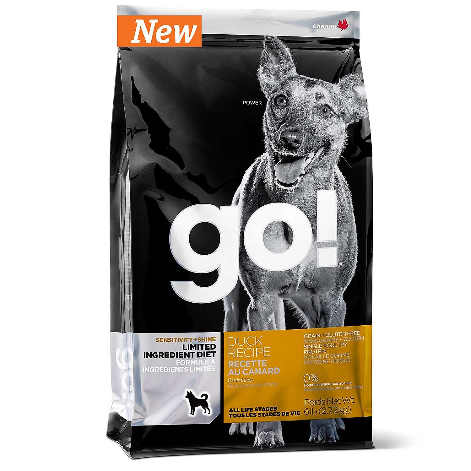 Корм для собак GO 2,72кг для чувствительного пищеварения беззерновой с уткой сухой - фото 1