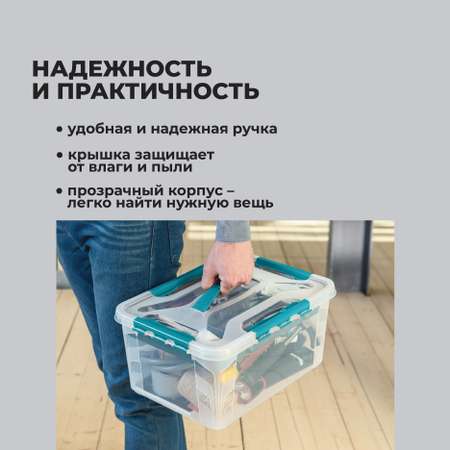 Ящик для хранения Econova универсальный с замками, ручкой вставкой Grand Box 10 л голубой