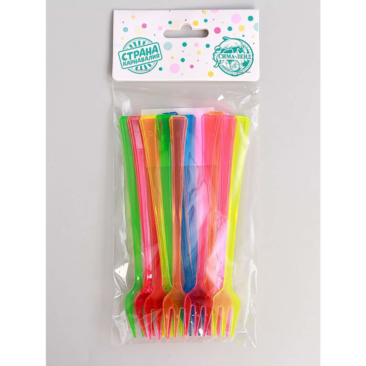 Вилки пластиковые Страна карнавалия разноцветные 19 см 12 шт - фото 2
